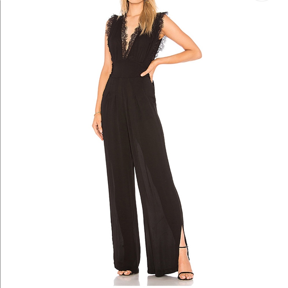 Free People Black Lace Trim Jumpsuit